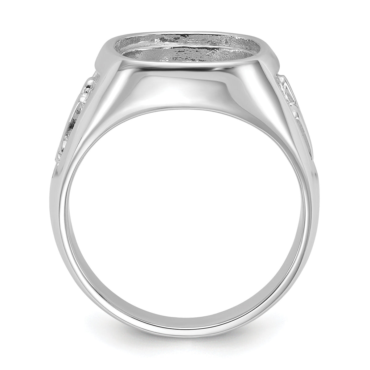 14k White Gold Men's Polished and Textured Masonic Ring Mounting-Y1584
