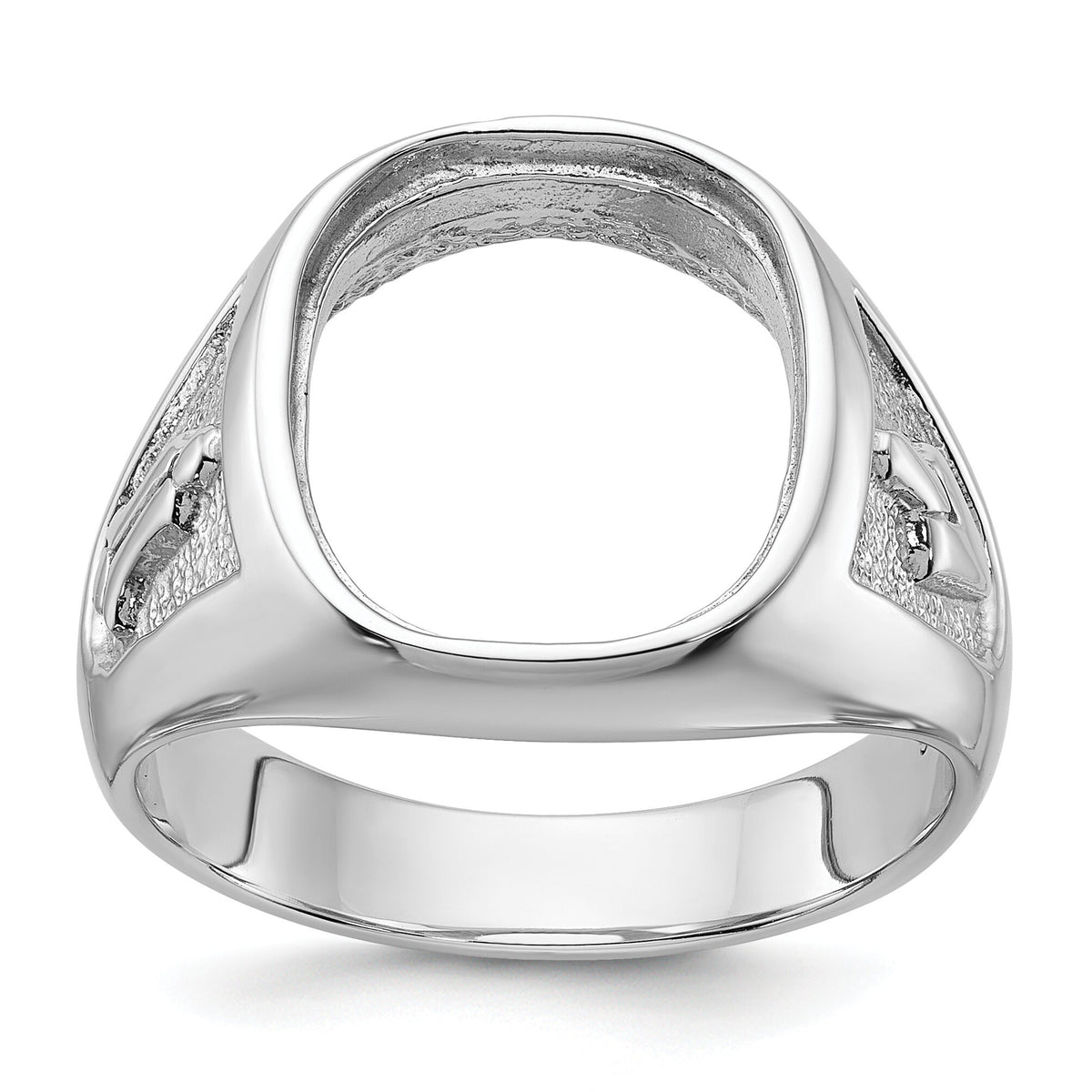 14k White Gold Men's Polished and Textured Masonic Ring Mounting-Y1584