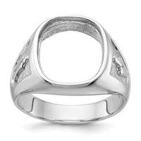 14k White Gold Men's Polished and Textured Masonic Ring Mounting-Y1584
