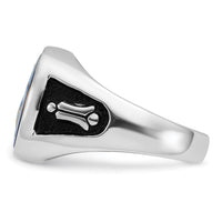 14kw Men's Textured w/ Black Enamel & Imit. Blue Spinel Masonic Ring-Y1584M