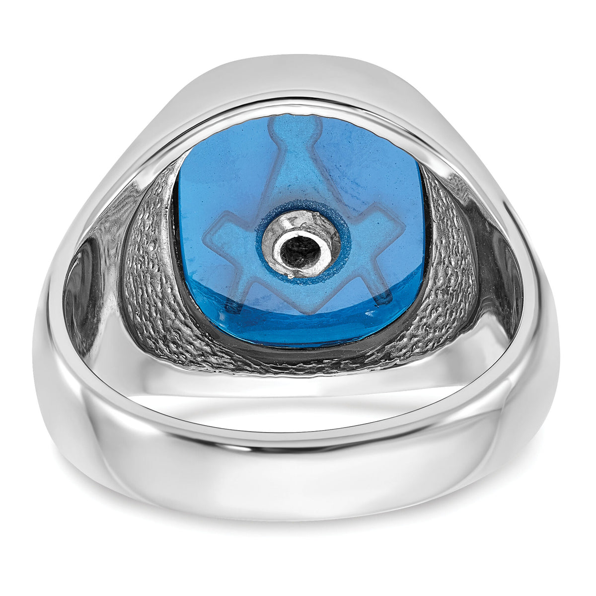 14kw Men's Textured w/ Black Enamel & Imit. Blue Spinel Masonic Ring-Y1584M