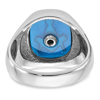 14kw Men's Textured w/ Black Enamel & Imit. Blue Spinel Masonic Ring-Y1584M