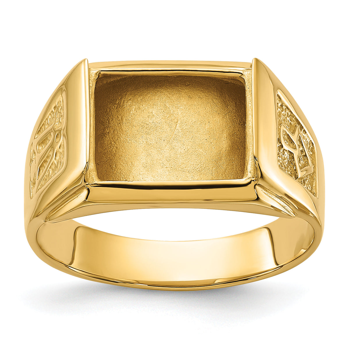14k Men's Polished and Textured Masonic Ring Mounting-Y1586