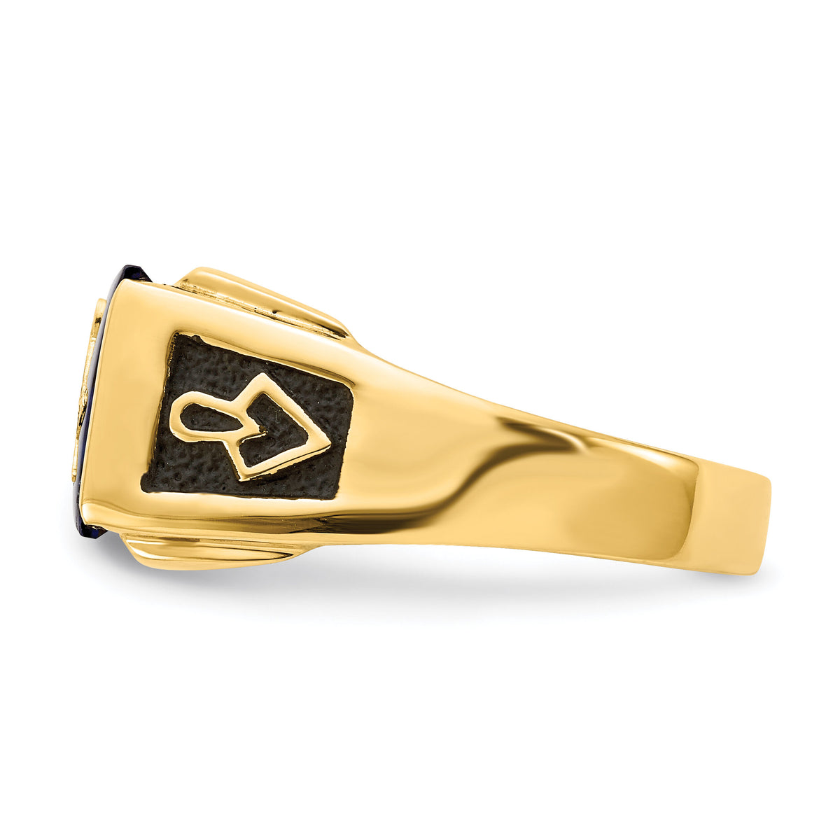 14k Men's Textured w/ Black Enamel Imit. Blue Spinel Dia Masonic Ring-Y1586MAA