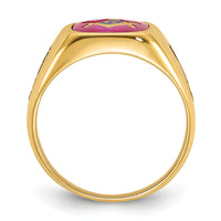 14k Men's Textured w/ Black Enamel & Lab Cr. Ruby Masonic Ring-Y1588M