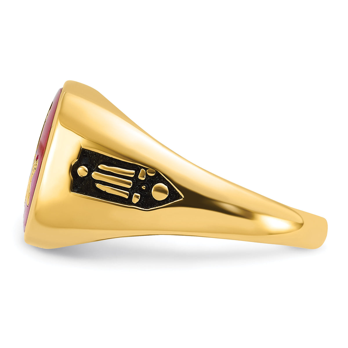 14k Men's Textured w/ Black Enamel & Lab Cr. Ruby Masonic Ring-Y1588M