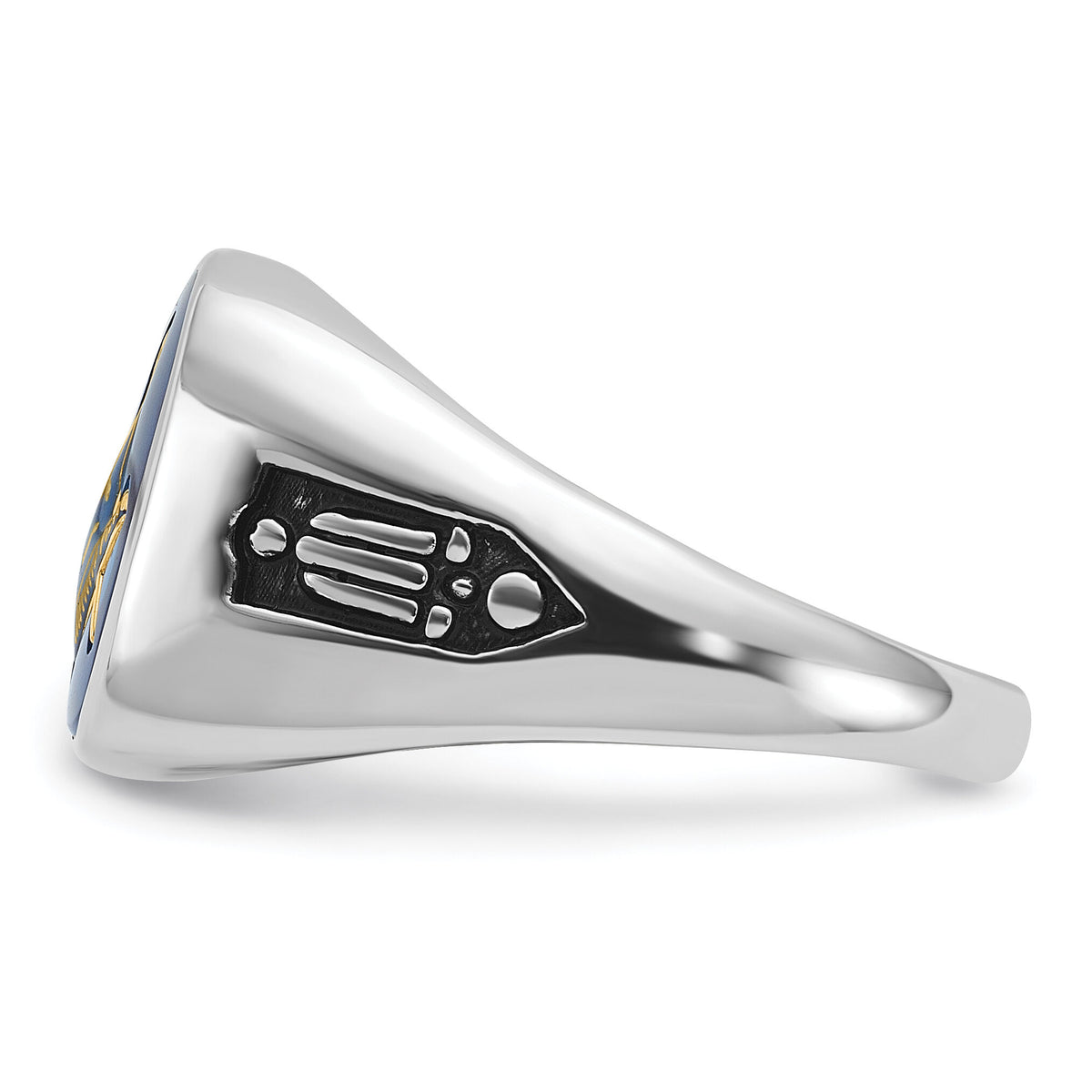 14kw Men's Grooved w/ Black Enamel & Imit. Blue Spinel Masonic Ring-Y1589M