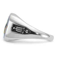 14kw Men's Grooved w/ Black Enamel & Imit. Blue Spinel Masonic Ring-Y1589M