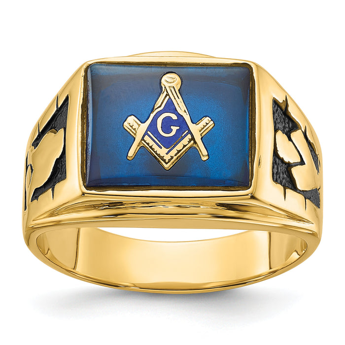 14k Men's Polished and Textured Masonic Ring Mounting-Y1590