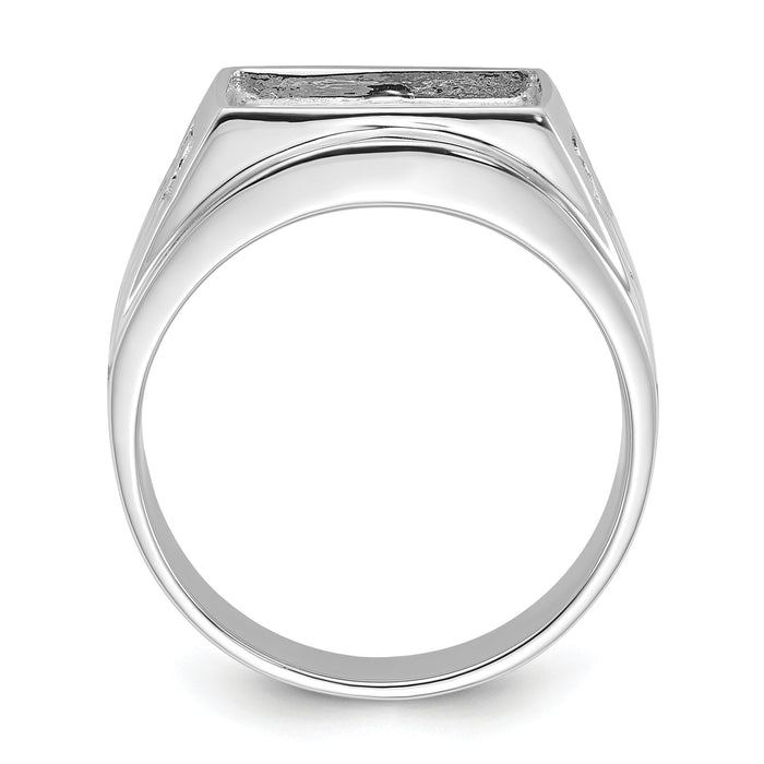 14k White Gold Men's Polished and Textured Masonic Ring Mounting-Y1591