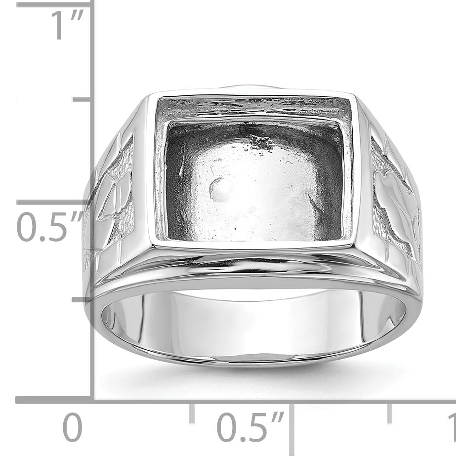 14k White Gold Men's Polished and Textured Masonic Ring Mounting-Y1591