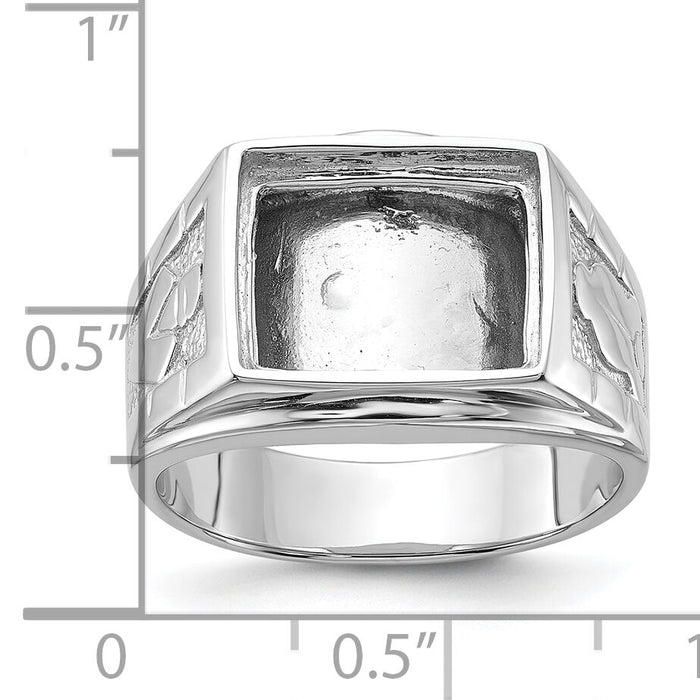 14k White Gold Men's Polished and Textured Masonic Ring Mounting-Y1591