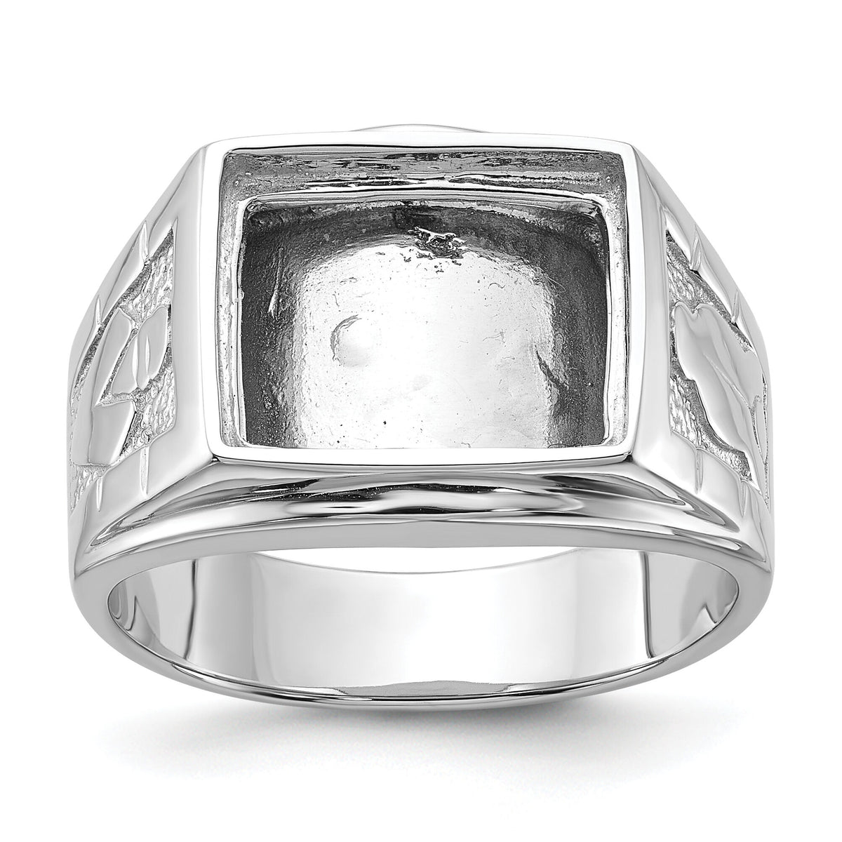 14k White Gold Men's Polished and Textured Masonic Ring Mounting-Y1591