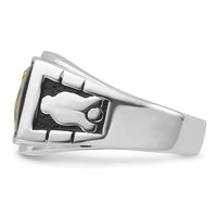 14k White Gold Men's Polished & Textured w/ Black Enamel Onyx Masonic Ring-Y1591M
