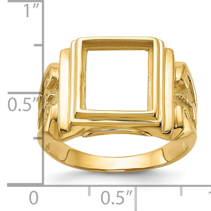14k Men's Polished and Textured Masonic Ring Mounting-Y1593
