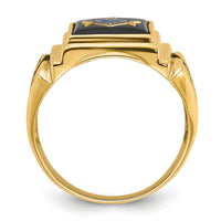 14k Men's Polished and Textured with Black Enamel and Onyx Masonic Ring-Y1593M