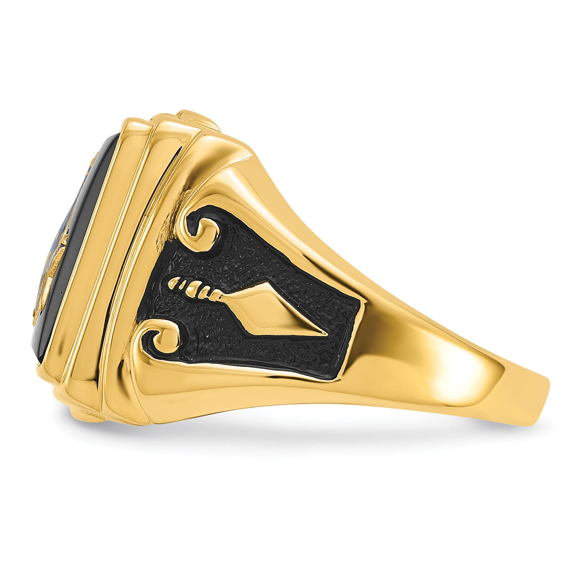 14k Men's Polished and Textured with Black Enamel and Onyx Masonic Ring-Y1593M