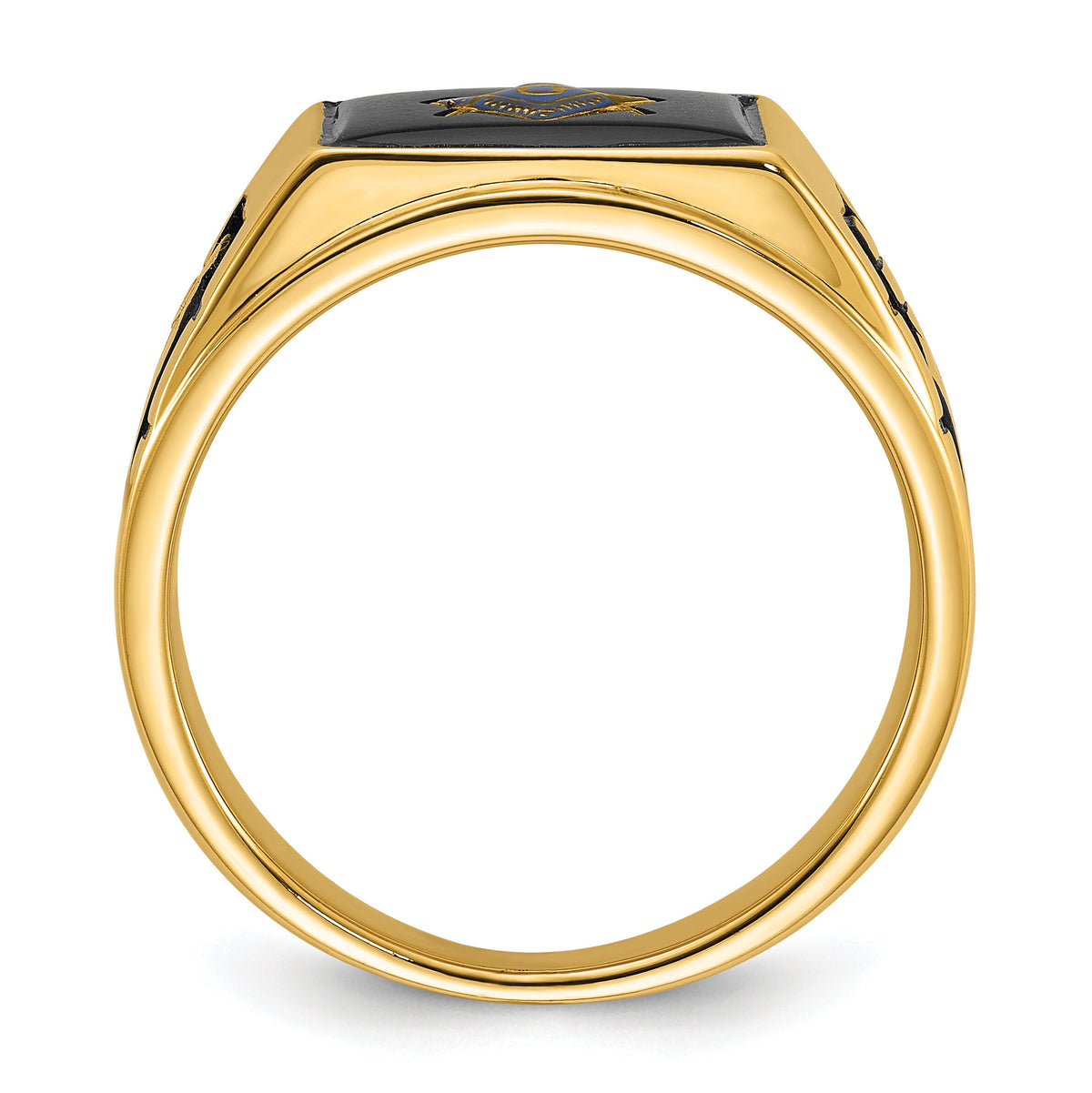 14k Men's Textured w/ Black Enamel & Onyx Masonic Ring-Y1595M