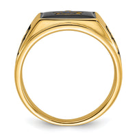 14k Men's Textured w/ Black Enamel & Onyx Masonic Ring-Y1595M