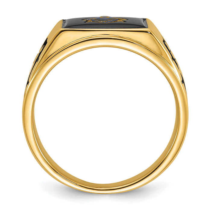14k Men's Textured w/ Black Enamel & Onyx Masonic Ring-Y1595M