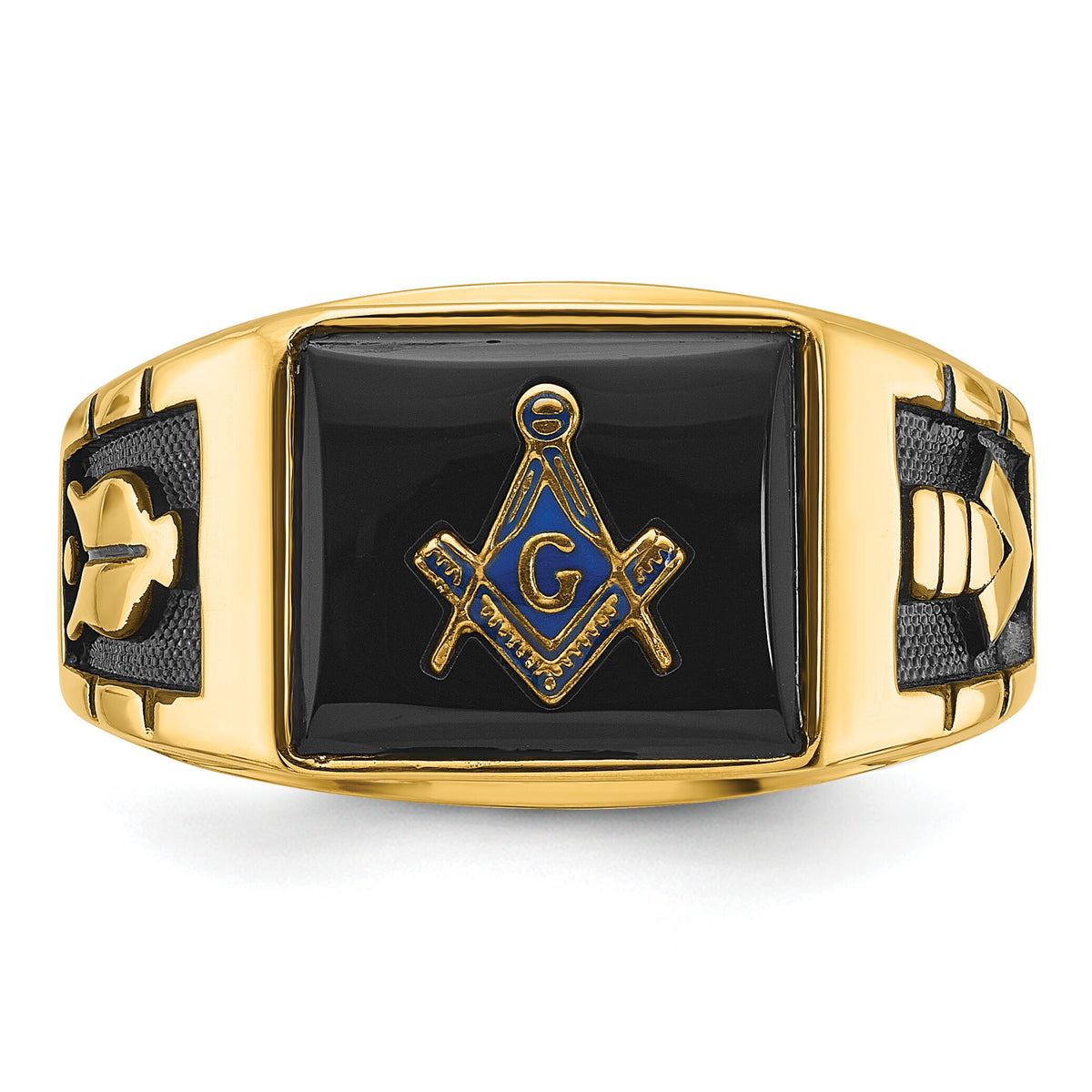 14k Men's Textured w/ Black Enamel & Onyx Masonic Ring-Y1595M