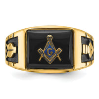 14k Men's Textured w/ Black Enamel & Onyx Masonic Ring-Y1595M
