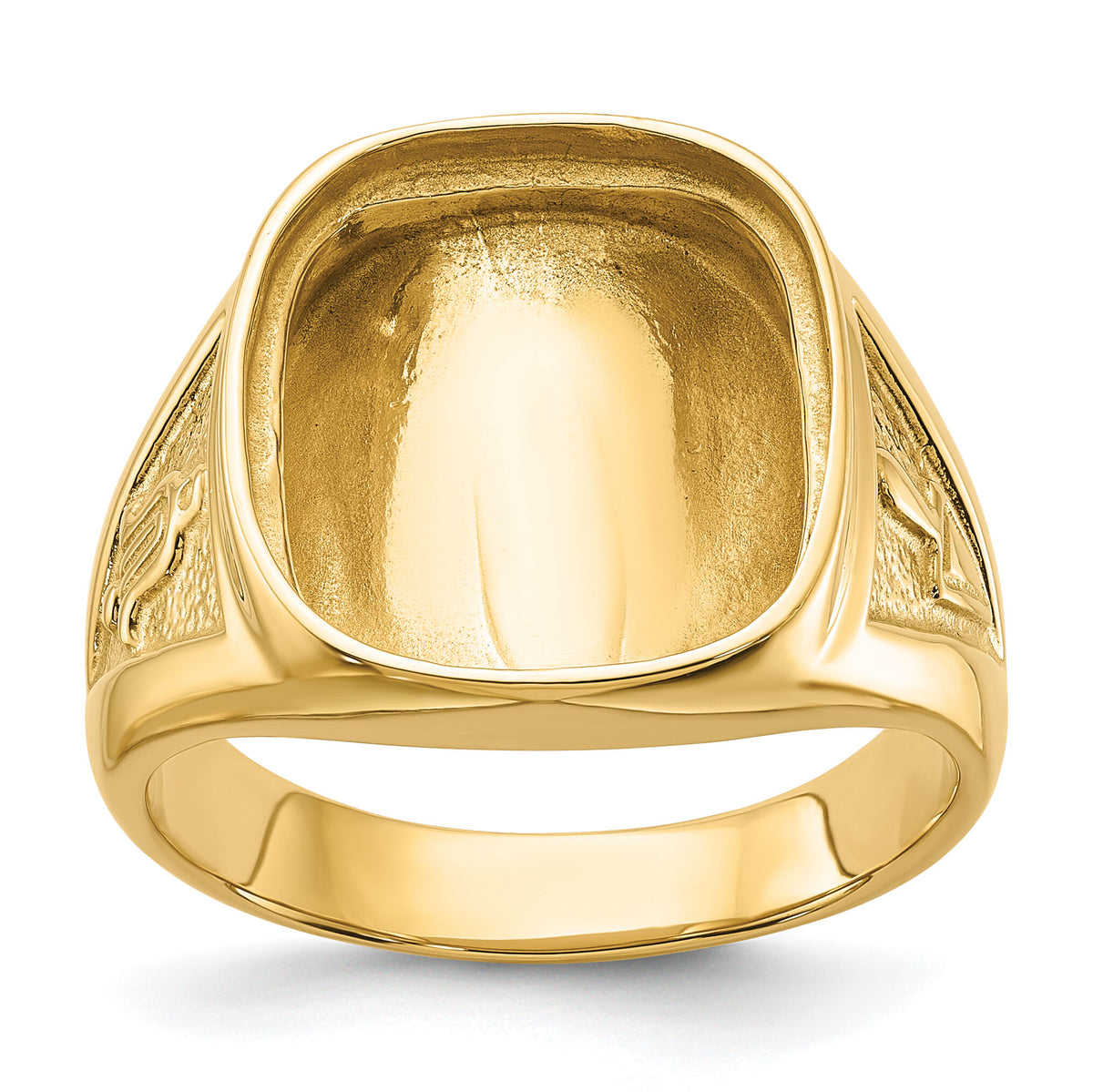 14k Men's Polished and Textured Masonic Ring Mounting-Y1596