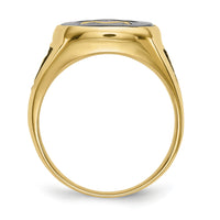 14k Men's Polished & Textured w/ Black Enamel & Onyx Masonic Ring-Y1596M