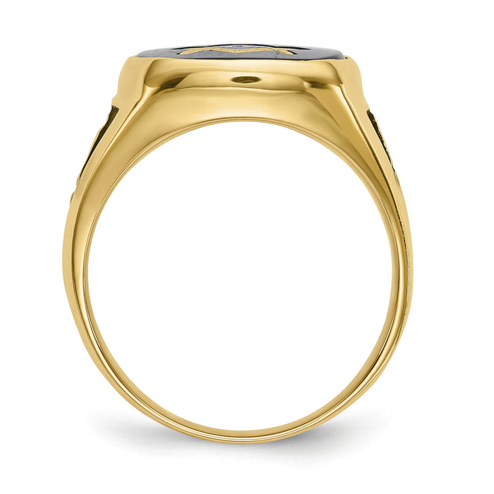 14k Men's Polished & Textured w/ Black Enamel & Onyx Masonic Ring-Y1596M