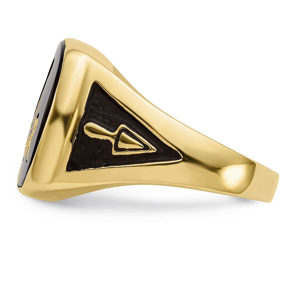 14k Men's Polished & Textured w/ Black Enamel & Onyx Masonic Ring-Y1596M