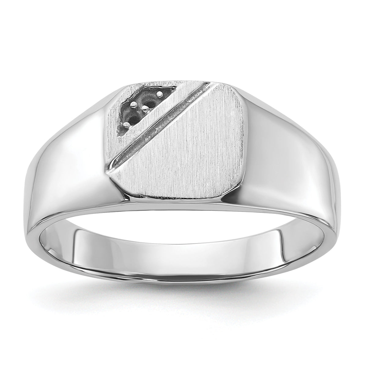 14k White Gold 10.0x9.0mm Open Back Diamond Signet Ring Mounting-Y1626
