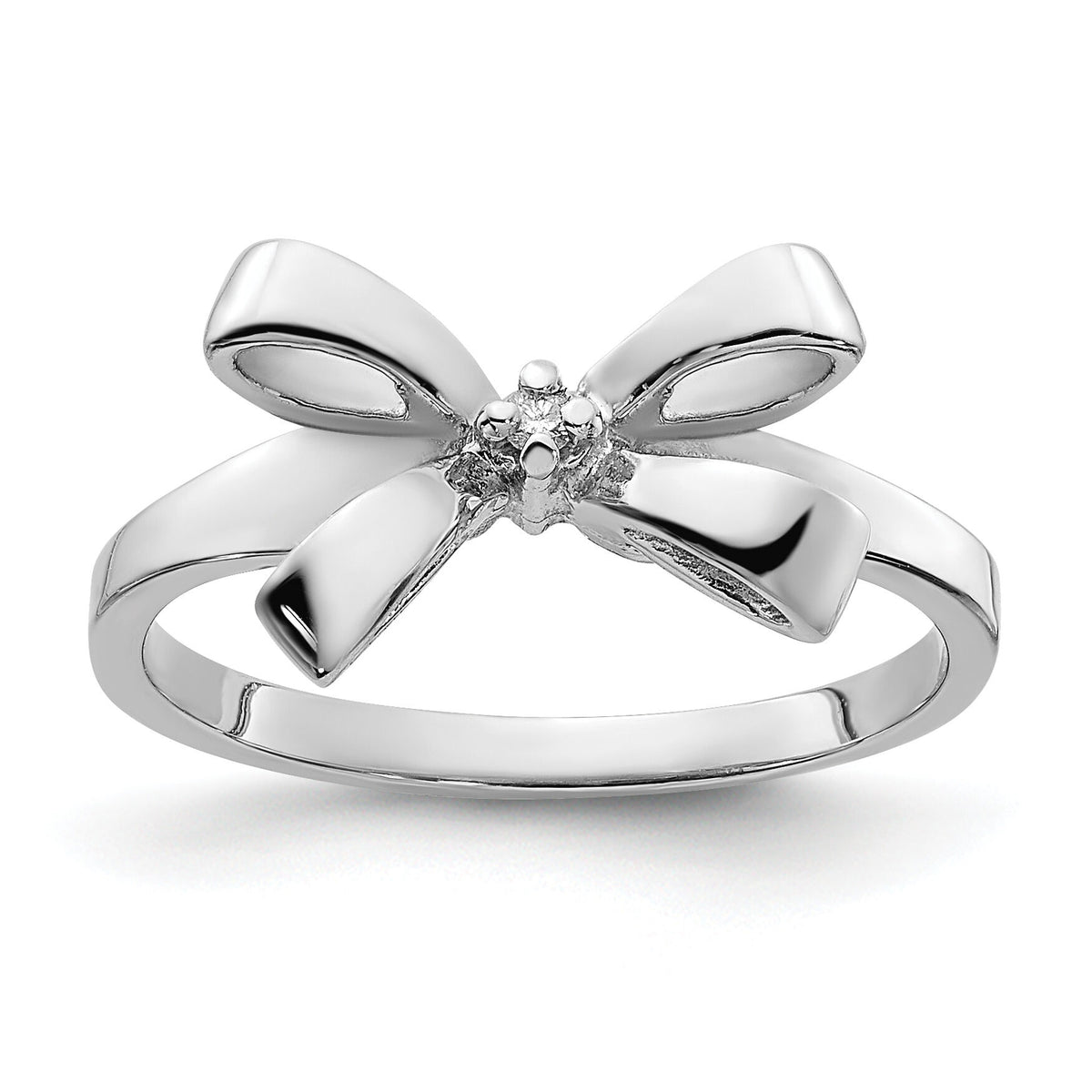 14k White Gold Polished .02ct. Diamond Bow Ring Mounting-Y1709