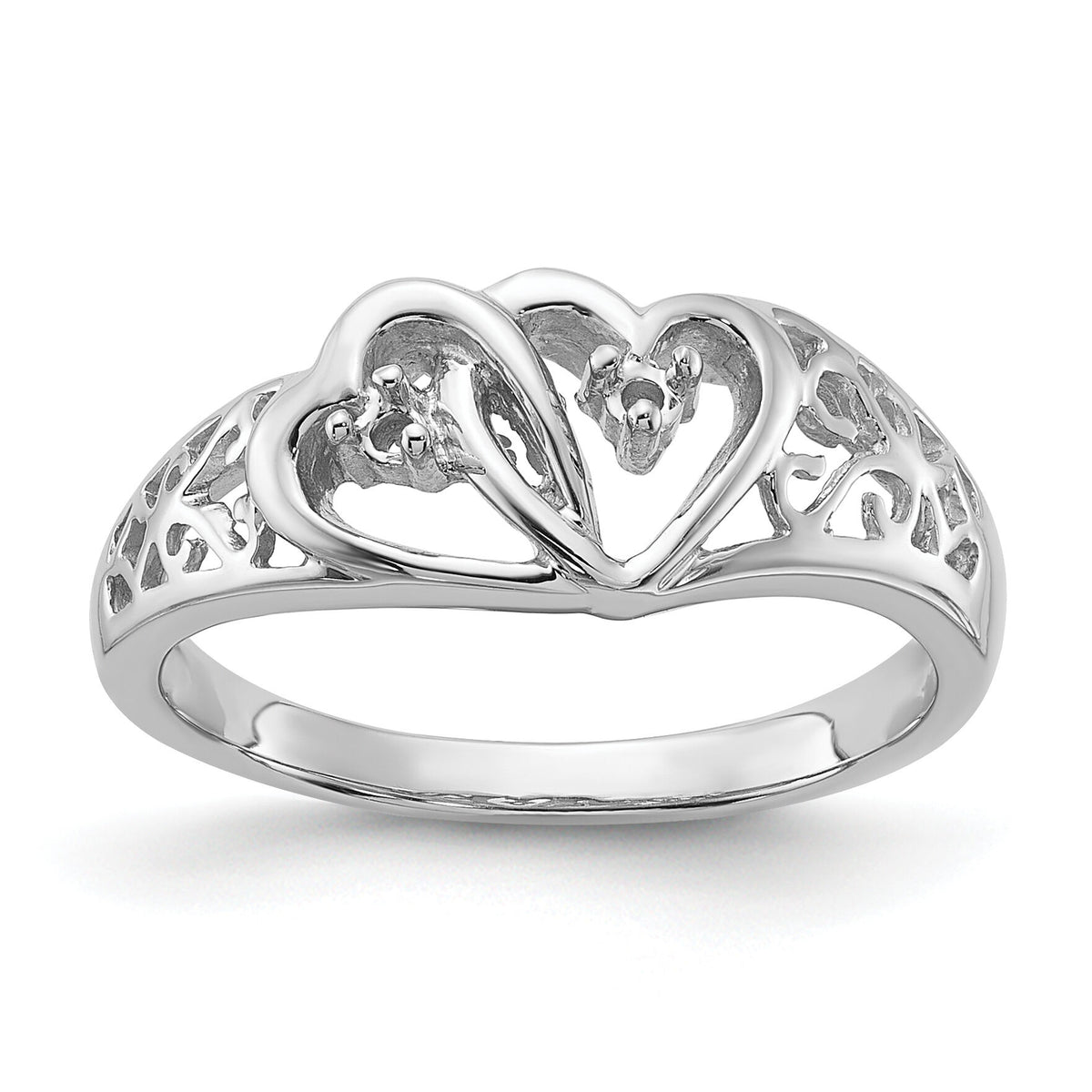 14k White Gold Polished .05ct. Diamond Heart Ring Mounting-Y1730