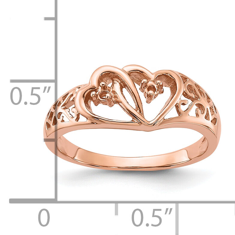 14k Rose Gold Polished .05ct. Diamond Heart Ring Mounting-Y1731
