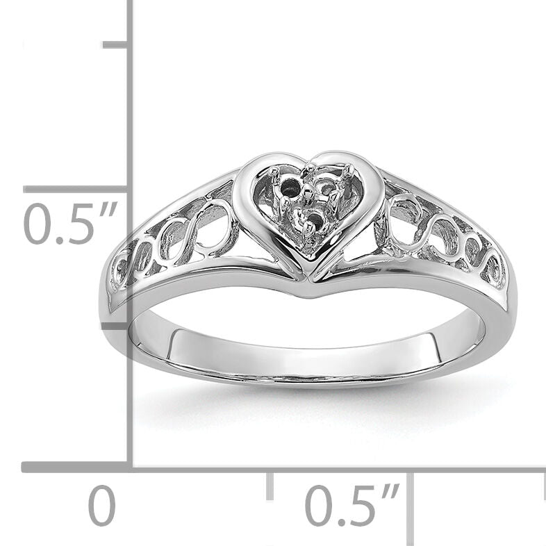 14k White Gold Polished .05ct. Diamond Heart Ring Mounting-Y1733