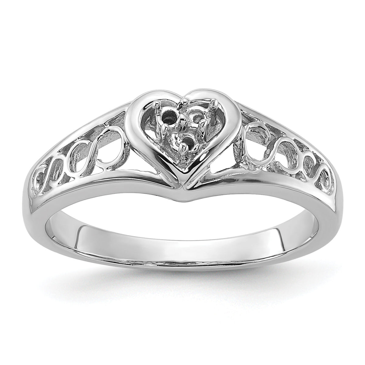14k White Gold Polished .05ct. Diamond Heart Ring Mounting-Y1733
