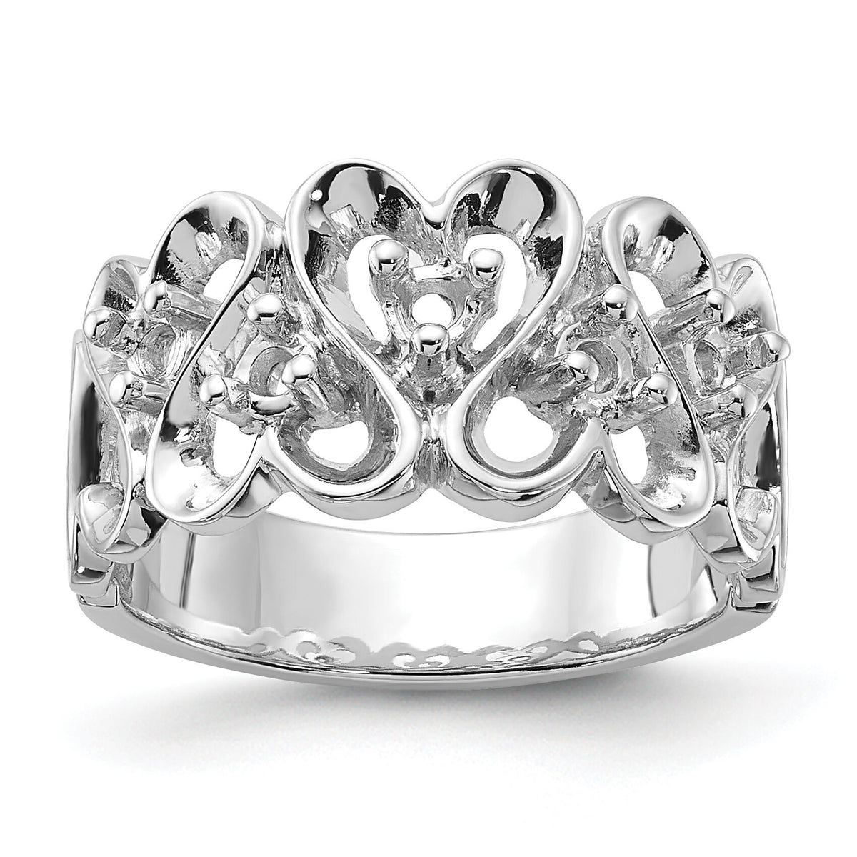 14k White Gold Polished .30ct. Diamond Heart Ring Mounting-Y1736
