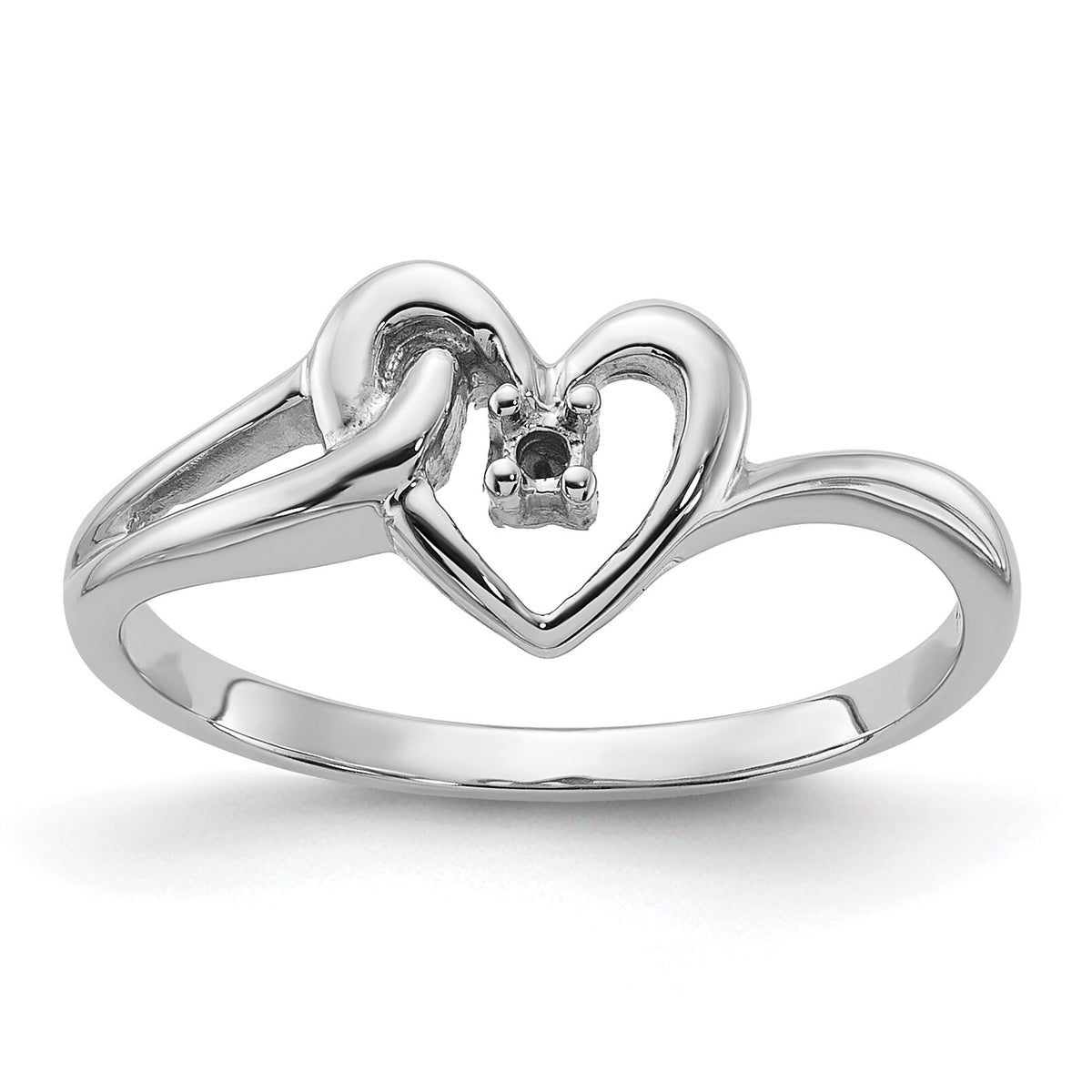 14k White Gold Polished .03ct. Diamond Heart Ring Mounting-Y1766