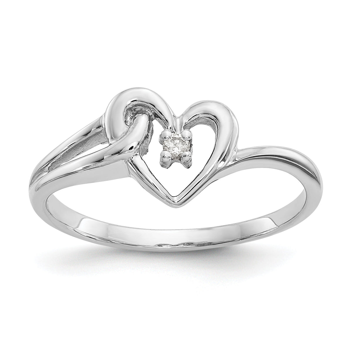14k White Gold Polished AA Diamond heart ring-Y1766AA