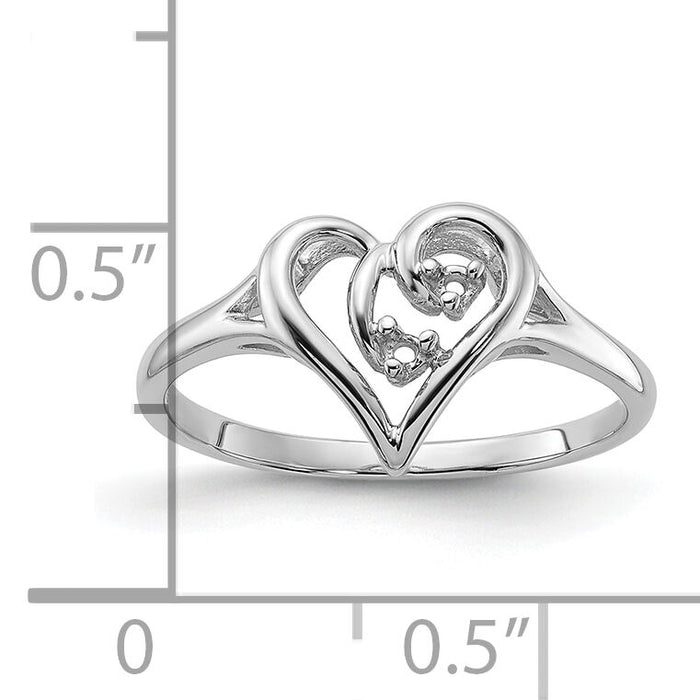 14k White Gold Polished Heart Ring Mounting-Y1775