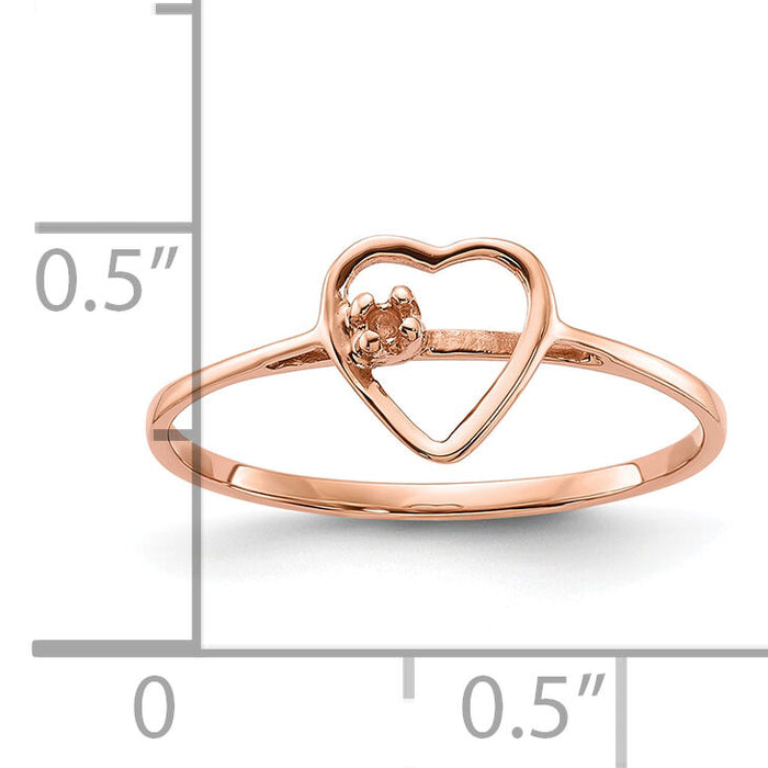 14k Rose Gold Polished .02ct. Diamond Heart Ring Mounting-Y1779