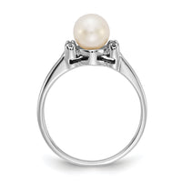 14k White Gold 6mm FW Cultured Pearl AA Diamond ring-Y1842PL/AA