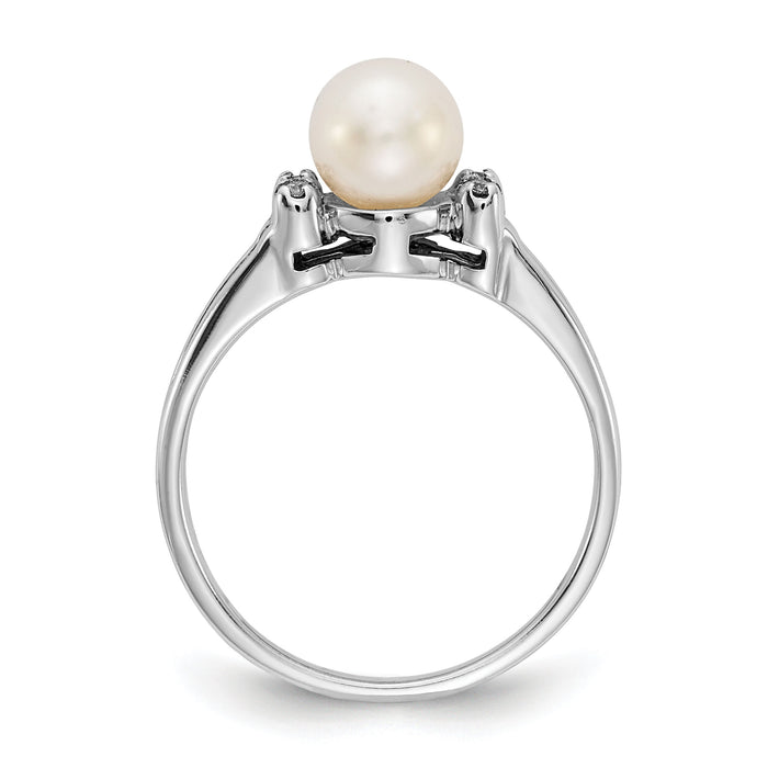 14k White Gold 6mm FW Cultured Pearl AA Diamond ring-Y1842PL/AA