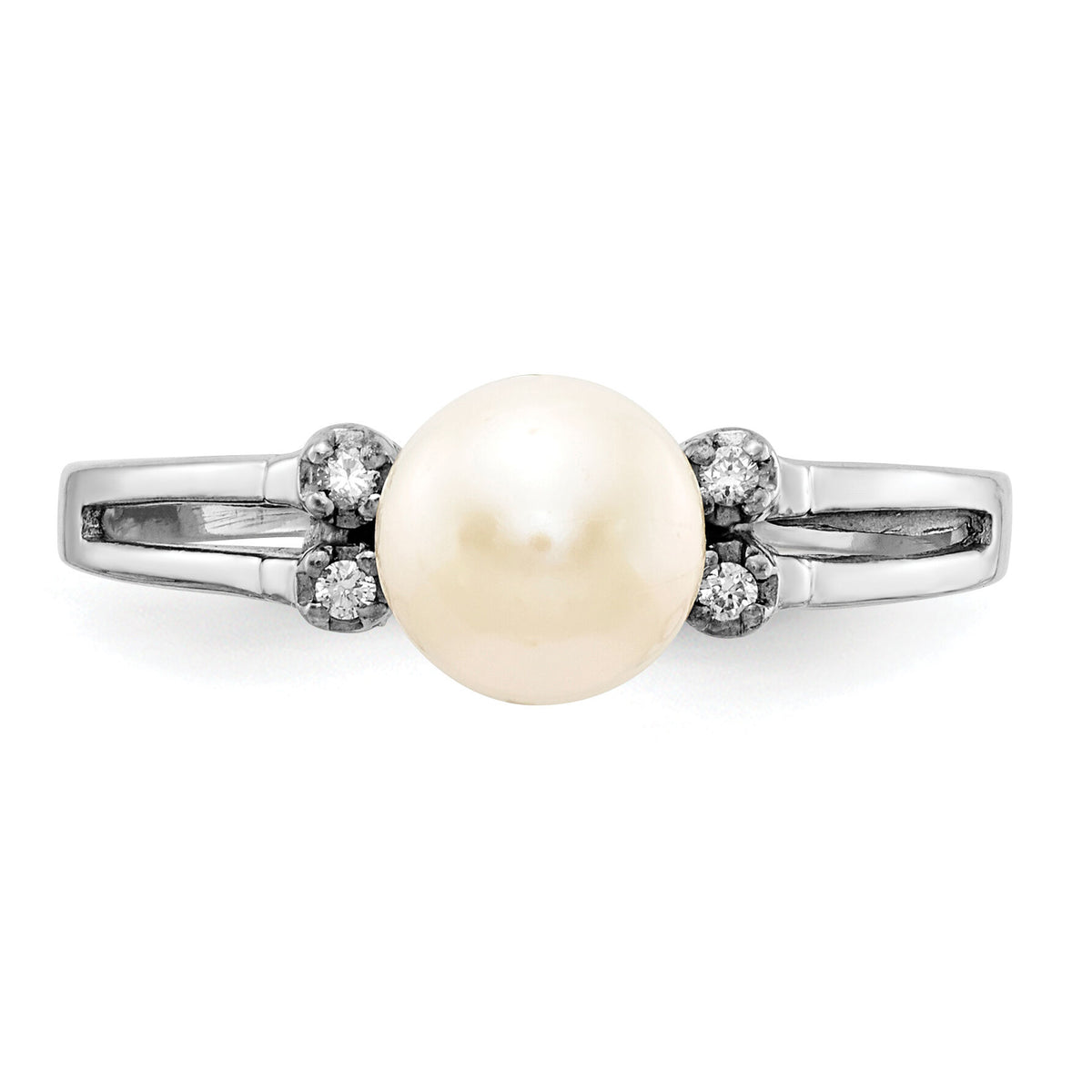 14k White Gold 6mm FW Cultured Pearl AA Diamond ring-Y1842PL/AA