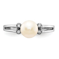 14k White Gold 6mm FW Cultured Pearl AA Diamond ring-Y1842PL/AA