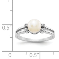 14k White Gold 6mm FW Cultured Pearl AA Diamond ring-Y1842PL/AA