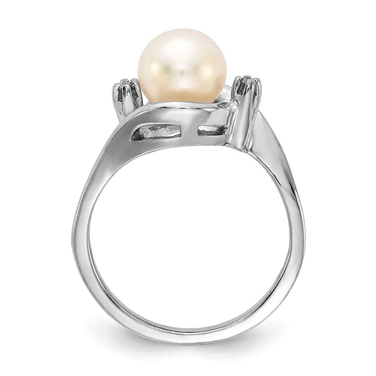 14k White Gold 7mm FW Cultured Pearl AA Diamond ring-Y1850PL/AA
