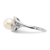 14k White Gold 7mm FW Cultured Pearl AA Diamond ring-Y1850PL/AA