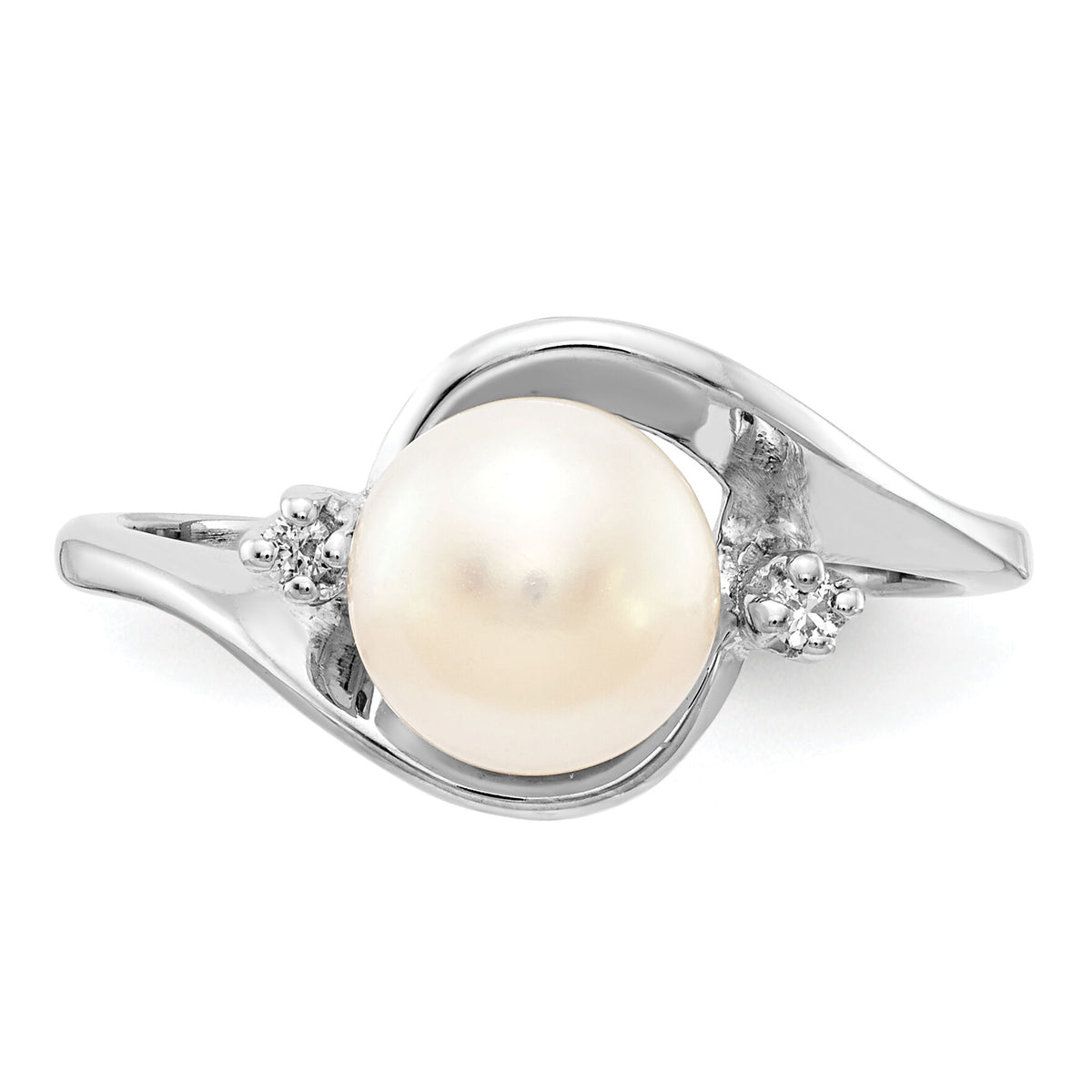 14k White Gold 7mm FW Cultured Pearl AA Diamond ring-Y1850PL/AA