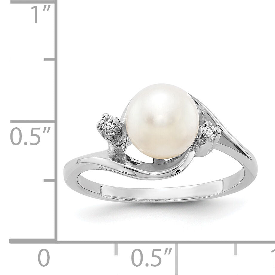 14k White Gold 7mm FW Cultured Pearl AA Diamond ring-Y1850PL/AA